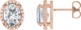 14K Gold Lab-Grown Moissanite Oval 4-Prong Halo-Style Low Stud Earring - Rose Gold