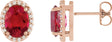 14K Gold Lab-Grown Ruby Oval 4-Prong Halo-Style Low Stud Earring - Rose Gold