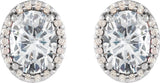 Platinum Lab-Grown Moissanite Oval 4-Prong Halo-Style Low Stud Earring - view 2