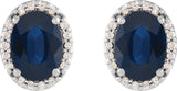 Platinum Lab-Grown Blue Sapphire Oval 4-Prong Halo-Style Low Stud Earring - view 2