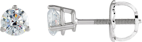 Platinum Natural Diamond Round 3-Prong Stud Earrings