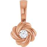 14K Gold Round Natural Diamond Knot Necklace or Pendant - Rose Gold