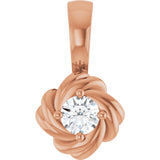 14K Gold Round Natural Diamond Knot Necklace or Pendant - Rose Gold