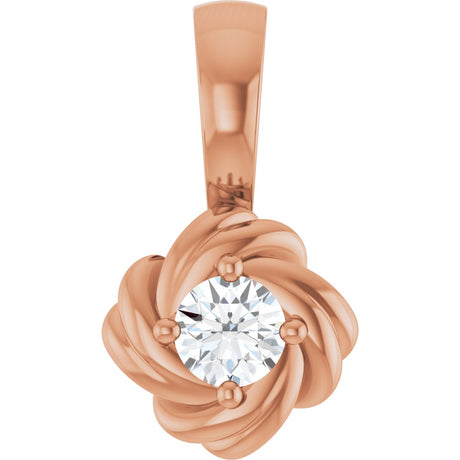 14K Gold Round Natural Diamond Knot Necklace or Pendant - Rose Gold