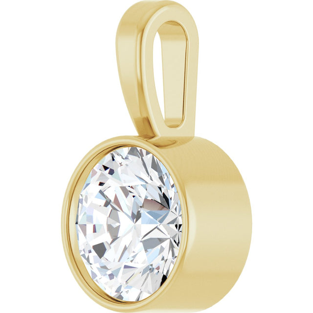 14K Gold Round Lab-Grown Diamond Bezel-Set Solitaire Necklace or Pendant - Yellow Gold - view 2