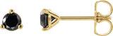 14K Gold Natural Black Diamond Round 3-Prong Stud Earrings - Yellow Gold