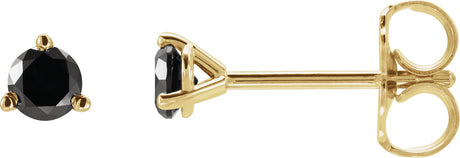 14K Gold Natural Black Diamond Round 3-Prong Stud Earrings - Yellow Gold