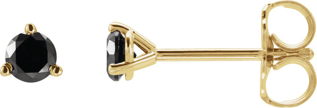 14K Gold Natural Black Diamond Round 3-Prong Stud Earrings - Yellow Gold