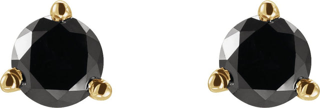 14K Gold Natural Black Diamond Round 3-Prong Stud Earrings - Yellow Gold - view 2