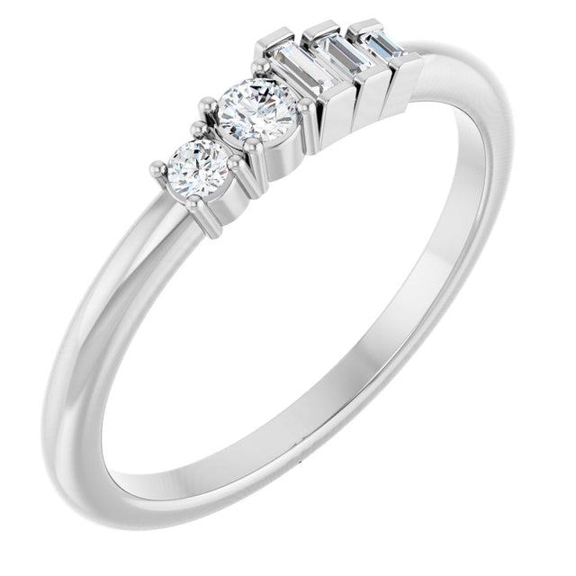 14K Gold Natural Diamond Accented Stackable Ring - White Gold