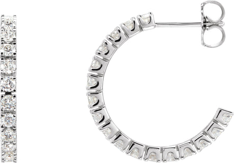 14K Gold Round Lab-Grown Diamond Accented Hoop Earrings – 1.3-2.4mm Stones - White Gold