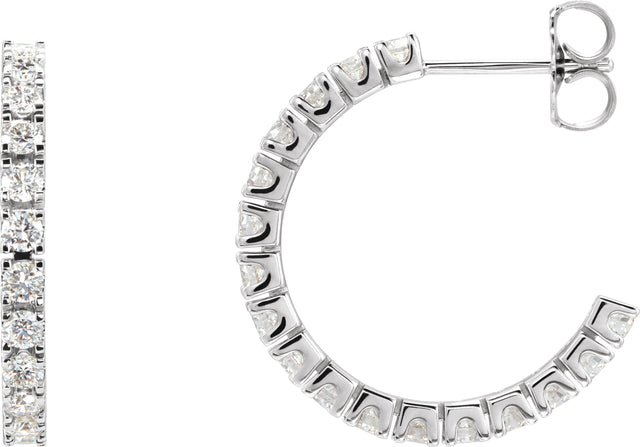 14K Gold Round Lab-Grown Diamond Accented Hoop Earrings – 1.3-2.4mm Stones - White Gold