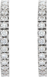 14K Gold Round Lab-Grown Diamond Accented Hoop Earrings – 1.3-2.4mm Stones - White Gold - view 2