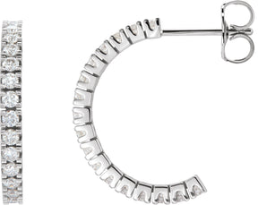 14K Gold Round Lab-Grown Diamond Accented Hoop Earrings – 1.3-2.4mm Stones - Rose Gold