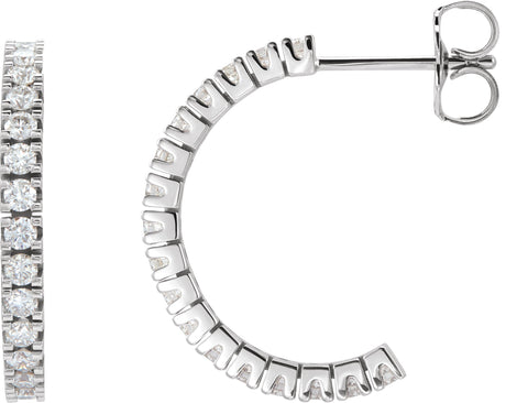 14K Gold Round Lab-Grown Diamond Accented Hoop Earrings – 1.3-2.4mm Stones - Rose Gold