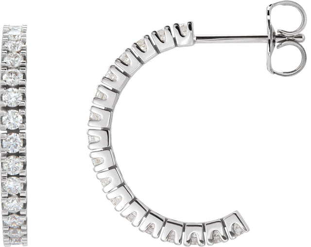14K Gold Round Natural Diamond Accented Hoop Earrings – 1.3-2.4mm Stones - Rose Gold