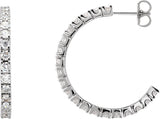 14K Gold Round Lab-Grown Diamond Accented Hoop Earrings – 1.3-2.4mm Stones - White Gold