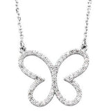 14K Gold Round Natural Diamond Butterfly Necklace - White Gold