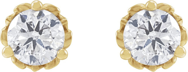 14K Gold Natural Diamond Round 3-Prong Scroll Stud Earrings - Yellow Gold - view 2