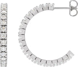 14K Gold Round Lab-Grown Diamond Accented Hoop Earrings – 1.3-2.4mm Stones - White Gold