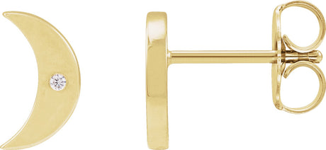 14K Gold Round Natural Diamond Moon Phase Earrings - Yellow Gold