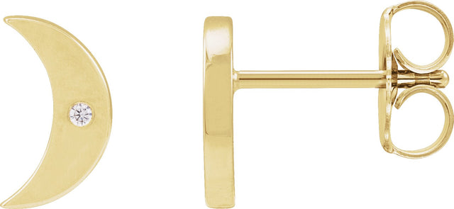 14K Gold Round Natural Diamond Moon Phase Earrings - Yellow Gold