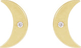14K Gold Round Natural Diamond Moon Phase Earrings - Yellow Gold - view 2