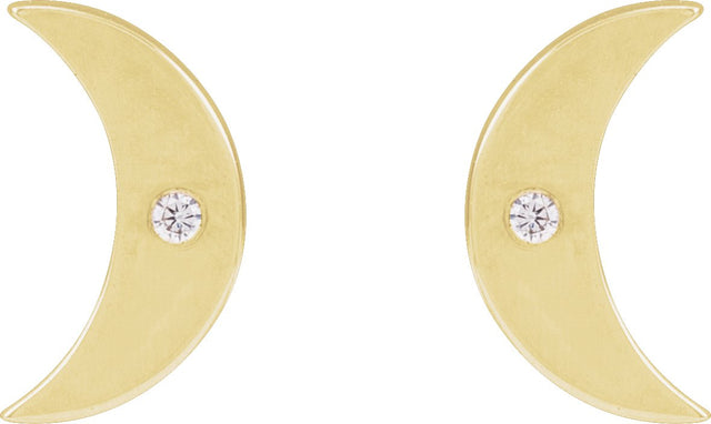 14K Gold Round Natural Diamond Moon Phase Earrings - Yellow Gold - view 2