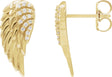 14K Gold Round Natural Diamond Angel Wing Earrings - Yellow Gold