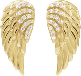 14K Gold Round Natural Diamond Angel Wing Earrings - Yellow Gold - view 2