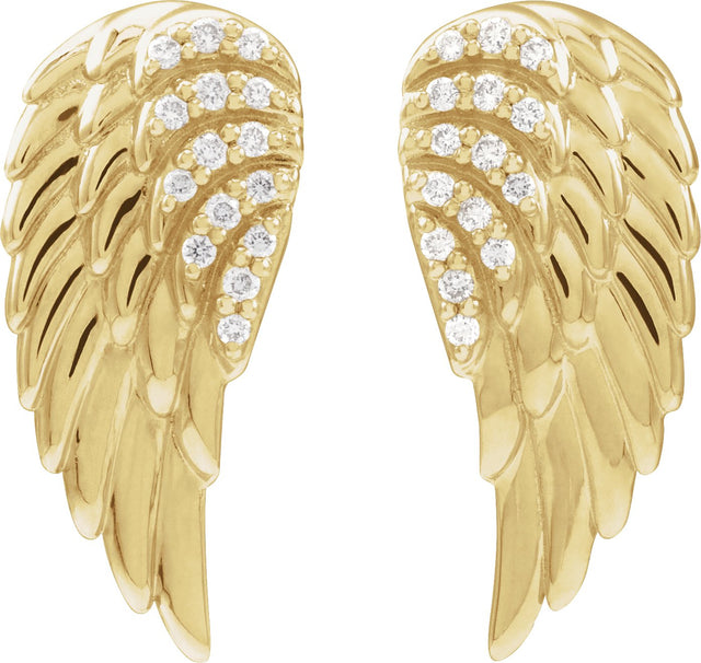 14K Gold Round Natural Diamond Angel Wing Earrings - Yellow Gold - view 2