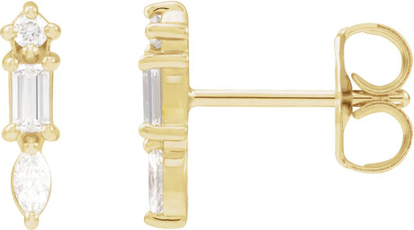 14K Gold Natural Diamond Bar Earring - Yellow Gold