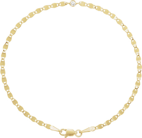 14K Gold Round Natural Diamond Accented Link Bracelet – 6.9x3mm