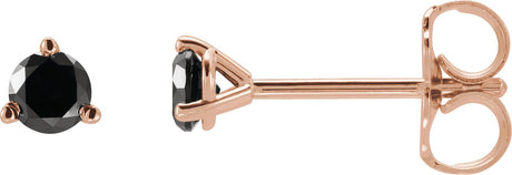 14K Gold Natural Black Diamond Round 3-Prong Stud Earrings - Rose Gold