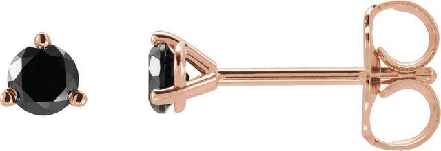 14K Gold Natural Black Diamond Round 3-Prong Stud Earrings - Rose Gold