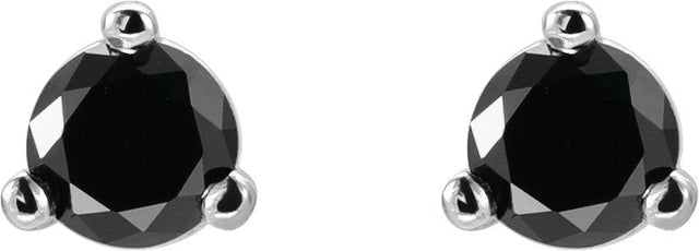 14K Gold Natural Black Diamond Round 3-Prong Stud Earrings - White Gold - view 2