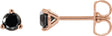 14K Gold Natural Black Diamond Round 3-Prong Stud Earrings - Rose Gold