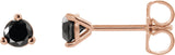 14K Gold Natural Black Diamond Round 3-Prong Stud Earrings - Rose Gold