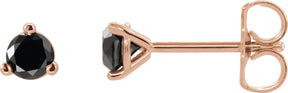 14K Gold Natural Black Diamond Round 3-Prong Stud Earrings - Rose Gold