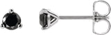 14K Gold Natural Black Diamond Round 3-Prong Stud Earrings - White Gold