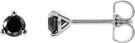 14K Gold Natural Black Diamond Round 3-Prong Stud Earrings - White Gold