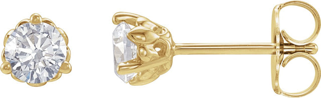 14K Gold Natural Diamond Round 3-Prong Fleur-de-lis Earrings - Yellow Gold