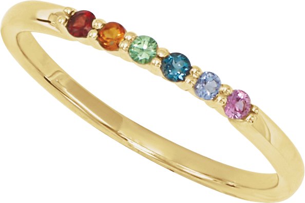 14K Gold Round Natural Multi-Gemstone Accented Stackable Ring - Yellow Gold - view 3