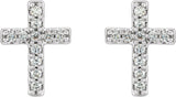 14K Gold Round Natural Diamond Cross Earrings – 7.6x5.7mm - White Gold - view 2