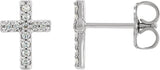 14K Gold Round Natural Diamond Cross Earrings – 7.6x5.7mm - White Gold