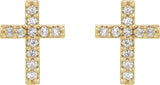 14K Gold Round Natural Diamond Cross Earrings – 7.6x5.7mm - Yellow Gold - view 2