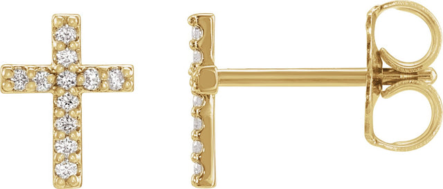 14K Gold Round Natural Diamond Cross Earrings – 7.6x5.7mm - Yellow Gold