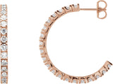 14K Gold Round Natural Diamond Accented Hoop Earrings – 1.3-2.4mm Stones - Rose Gold