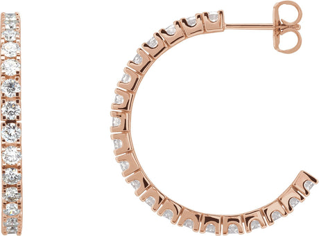 14K Gold Round Lab-Grown Diamond Accented Hoop Earrings – 1.3-2.4mm Stones - Rose Gold