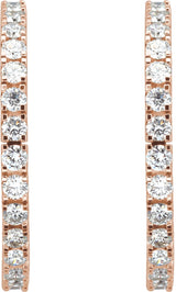 14K Gold Round Lab-Grown Diamond Accented Hoop Earrings – 1.3-2.4mm Stones - Rose Gold - view 2
